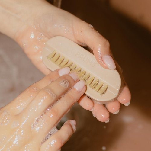 PAUME Hand & Nail Brush, Natural Boar-Bristle Dry Exfoliator & Deep-Clean for Hands & Fingernails, Wooden Handle, 1 Brush