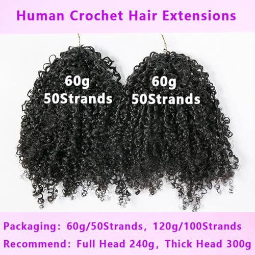 Human Crochet Afro Hair Kinky Curly Pre Separated Feather Extensions Knotless Micro Ring Loop Soft Hair Bundles Crochet With String For Twist Braids 20Inch 120g 100Strands