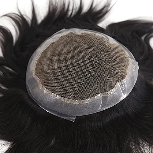 zigzag hair Mens Toupee 8x6inch Australia Toupee for Men Real Human Hair Soft Thin Skin Straight Mens Toupee Human Hair French Lace with PU around Base Men's Wig Systems Hairpiece (8x10inch, #1B)