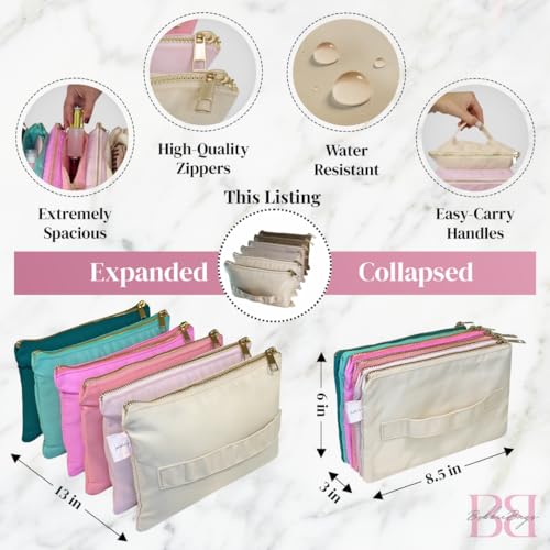 Accordion Makeup Bag, Travel Makeup Bag with 6 Compartments, Large Capacity Cosmetic Bags for Women, Toiletry Bag for Women, Makeup Organizer, Zipper Pouch Preppy Stuff