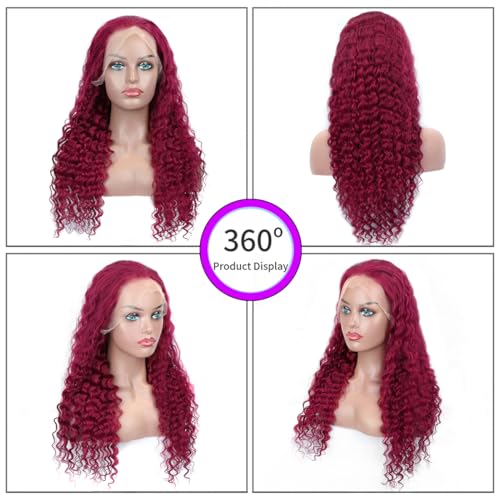 Burgundy Deep Wave Lace Front Wigs Human Hair 13x4 180% Density Red Frontal Wigs Human Hair Hd Lace Front Wigs Human Hair Pre Plucked Burgundy Wig Human Hair Wigs for Black Women (32 Inch)
