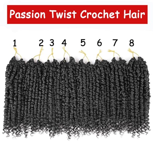 Xtrend 8 Packs Passion Twist Crochet Hair 10 Inch Pre Twisted Natural Black Passion Twist Hair,Pre-looped Crochet Braids Hair For Women Bohemian Synthetic Passion Braiding Hair Extension (8packs, 1B#)