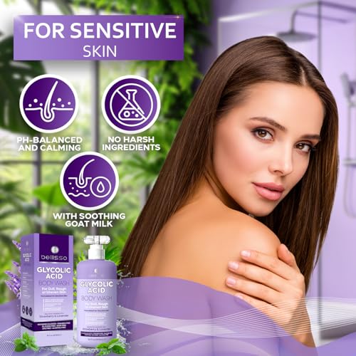 Glycolic Acid Body Wash - Exfoliating AHA Liquid Soap for Rough and Bumpy Skin - Gentle Exfoliant - Bump and Lump Eraser Formula - 16 Fl Oz