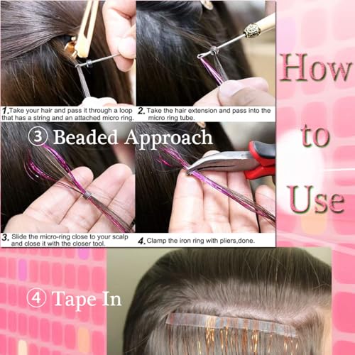 Hair Tinsel Tools Kit,Fairy Hair Strands for Women & Girls,Easy Apply Hair Highlights for Party, Festival & Daily Use (12 Colors+Tools, 47 Inches)