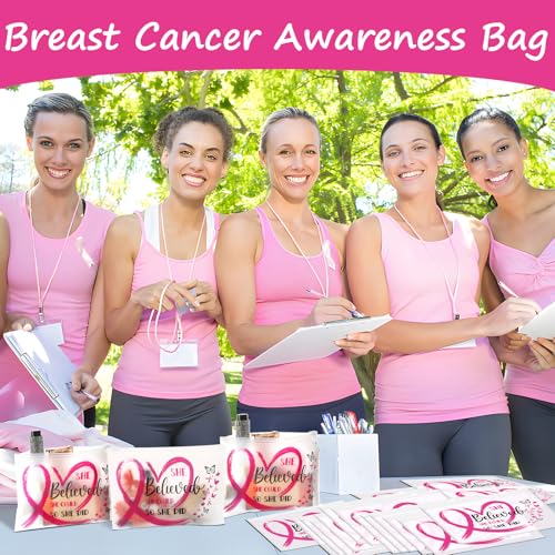 Jansun 50 Pcs Breast Cancer Awareness Make up Bag Pink Ribbon Cosmetic Bags Zipper Travel Toiletry Bag Breast Cancer Survivor Gifts for Woman Girls Charity