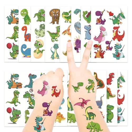 Temporary Tattoo Kids for Birthday, 104pcs Dinosaur Tattoos Stickers for Boys Girls Individually Wrapped, Realistic Temporary Tattoos Paper Adult Women for Party Favors