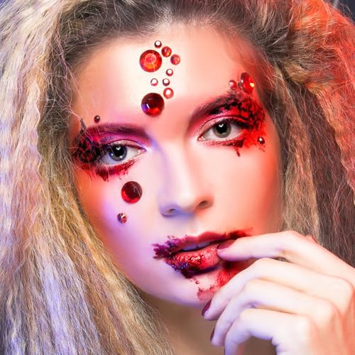 NIACONN 1760 Pcs Red Hair Jewels Face Gems Stick on, Self Adhesive Glitter Rhinestones Stickers for Women Body Eyes Nails Festival Halloween Makeup & Crafts