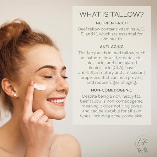 Whipped Beef Tallow Face Moisturizer - Grass Fed Grass Finished Beef- All Organic Ingredients - Natural, Hydrating Balm for Face + Body - Nourish and Soothe Sensitive Skin, 2 oz