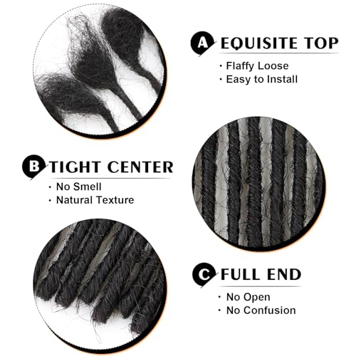 8inch 60 Strands 0.2cm Width 100% Human Hair Dreadlock Extensions, Full Handmade Loc Extensions Human Hair for Men Women Kids, Permanent Dread Extensions(Natural Black)