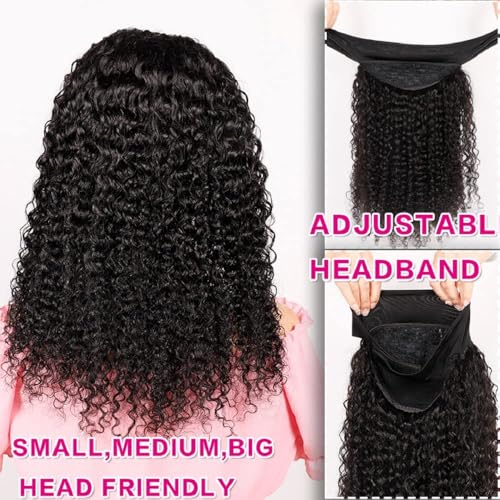 Smoothair Headband Wig Human Hair Kinky Curly Headband Wigs for Black Women Human Hair Wigs Glueless 28 Inch None Lace Front Wigs 150% Density (No Mixed)