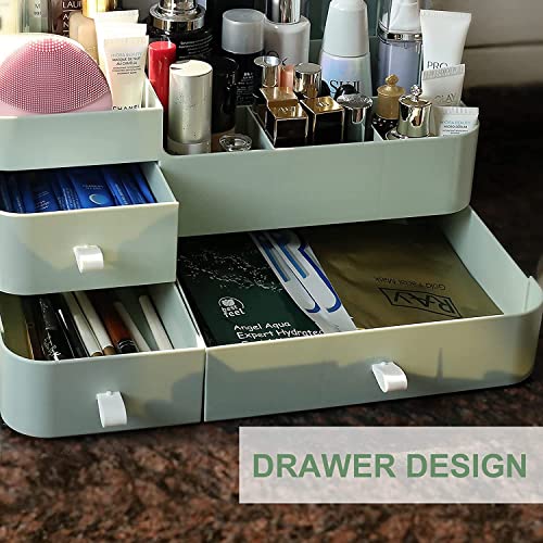 Makeup Organizer for Vanity, Large Countertop Organizer with Drawers, Cosmetics Storage for Skin Care, Brushes, Eyeshadow, Lotions, Lipstick,Nail Polish.Great for Dresser, Bathroom, Bedroom-Green