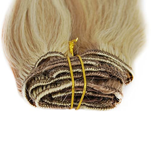 Human Hair Clip in Extensions Black Brown Blonde Straight 18 20 22" 100gm (22, 12/613-Light brown highlighted with light blonde)