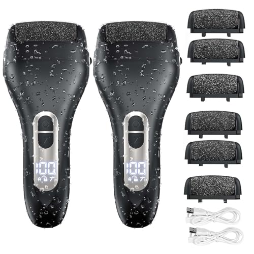 Callus Remover for Feet - with Larger Grinding Head, Portable Pedicure Kit Foot File Callus Remover, Rechargeable Waterproof Foot File for Foot Care Deadskin Remover LCD Display-2pcs