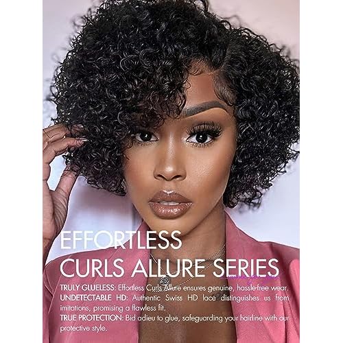 LUVME HAIR 10'' Glueless HD Curly Wig Human Hair Pre Cut Lace Wig, Real HD Lace Short Curly Bob Wigs 180 Density Human Hair Pre Plucked Bleached Knots Pre Cut