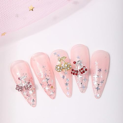 24PCS Nail Charms Y2k Alloy Nail Art Rhinestone Charms 3D Heart Bow Butterfly Charm with Rhinestones Cherry Nail Gems Shiny Jewelry Nail Decorations Accessories Supplies (SG)
