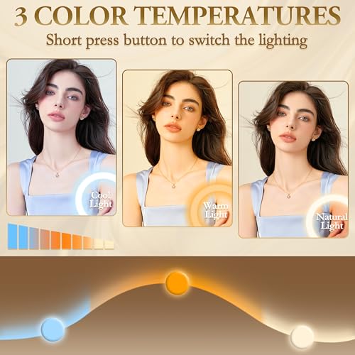 Lighted Makeup Mirror with 3-Color Dimmable Lighting, with Removable 10x Magnifier, Smart Touch Control, 360¡Æ Rotation, 15" x 13" Hollywood Vanity Mirror for Tabletop Desk (Gold)