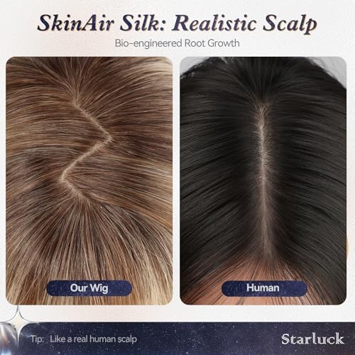 starluck Real Human Hair Wigs for Women, 10 Inch 100% Luxury Virgin Bob Sleek Wig Human Hair with SilkHug Cap, Natural for Daily & Parties Light Blonde with Light Brown with Blunt Bangs (T4/613/6#)