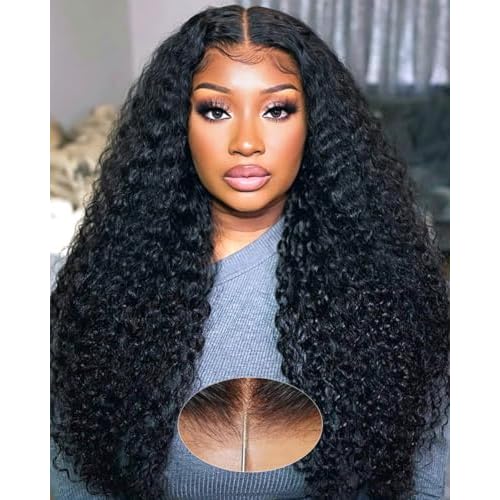 BGM GIRL 9x6 M Cap Water Wave Glueless Wig Human Hair Pre Bleached Tiny Knots Pre Cut HD Lace 180% Density Deep Wave Wear Go Wig Pre Plucked Transparent Lace Natural Black 18 Inch