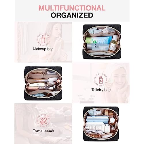 BAGSMART Small Makeup Bag, Travel Cosmetic Bag Make Up Pouch Small Travel Zipper Pouch,Water-resistant Toiletry Bag,Makeup Organizer Bag for Women, Black