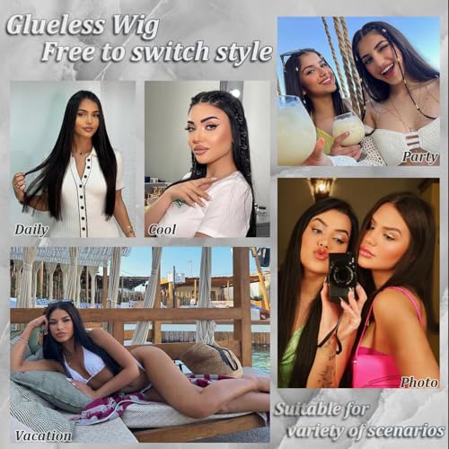 Glueless Wigs Human Hair Pre Plucked Pre Cut 6x4 Straight Lace Front Wigs Human Hair 30 Inch Hd Lace Front Closure Wigs for Women 180% Density Wear and Go Glueless Wig Ready to Wear Natural Black