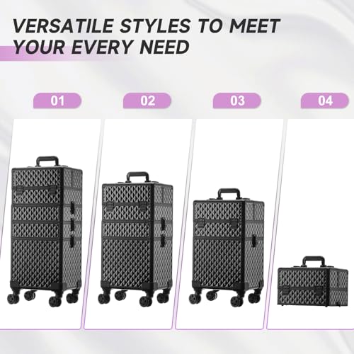 Leeora&Leekoo Portable Multi-Storey Nail Case for Nail Tech Organizer - Wheels Makeup Case Organizer, Cosmetic Case, Makeup Train Case, Make Up Case 8036(Black)