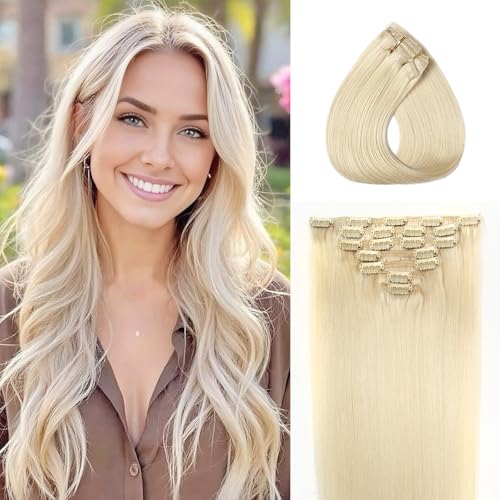 WOWANGEL Clip in Hair Extensions Human Hair,24" Seamless Clip Ins No Damage,7pcs 120g Remy Hair Reusable for Daily Styling,Weddings,Events,Honey Blonde(60#)