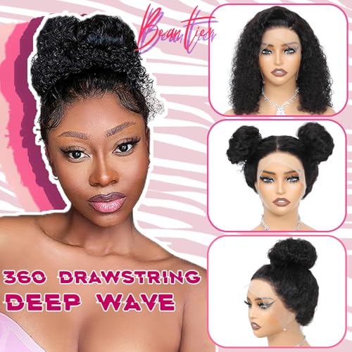 Beautier 360 Lace Front Wigs Human Hair Deep Wave Wig With Drawstring Full Lace Wigs For Black Women 360 HD Lace Front Wigs Human Hair Pre Plucked Bleached Knots£¨22 Inch£©