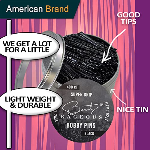 Super Grip Bobby Pins - Women's 1.9 Inch - Easy, Secure, All Hair Types - Handy Reusable Tin (Black - 800 Ct Approx)
