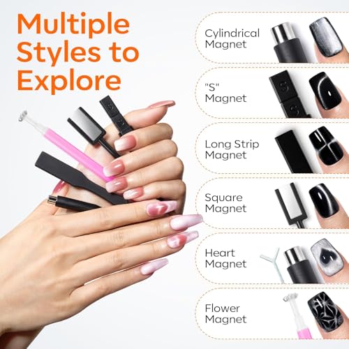 modelones Cat Eye Magnetic for Nails,15PCS Cat Eye Gel Nail Polish Magnet Tools Powerful Set Wand Magnet Winter Nail Polish Square Round Magnet Stick Diverse Glassy Cateye Effect