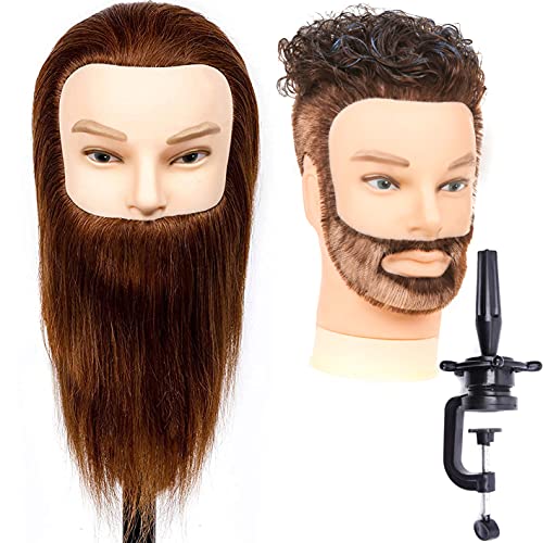 Stancia Mannequin Head, Male Mannequin Head Especially for Barber, Training Head with 14¡± 100% Human Hair, Manikin Head for Hair Styling and Practice (with Beard)