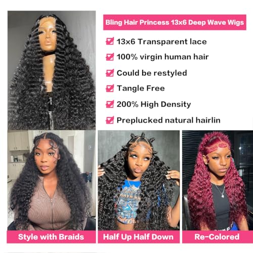 30 Inch Deep Wave Lace Frontal Wigs Human Hair 13x6 Transparent Human Hair Lace Front Wigs 200 Density for Women