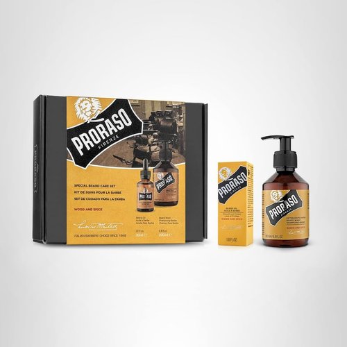 Proraso Beard Care Kit for Men, Beard Wash & Oil with Sandalwood to Tame, Cleanse & Detangle Full, Thick and Coarse Beards, Wood & Spice