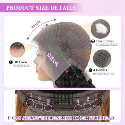 Ombre Lace Front Wig Human Hair 4/27 13x4 HD Body Wave Highlight Lace Front Wig Human Hair Pre Plucked With Baby Hair 24Inch Glueless Lace Front Wigs 180% Density