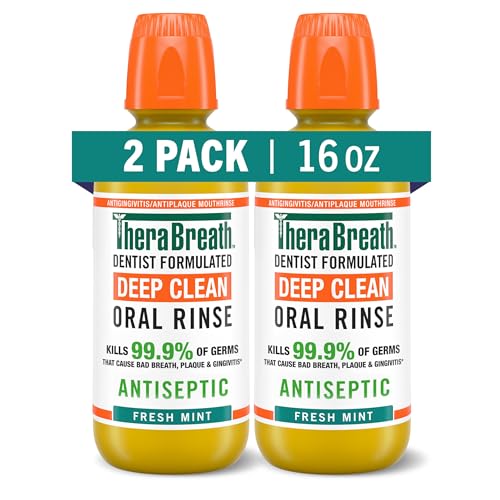 TheraBreath Deep Clean Mouthwash, Antiseptic Benefits, Fresh Mint Flavor, Dentist Formulated, Alcohol Free, 16 fl oz (Pack of 2)
