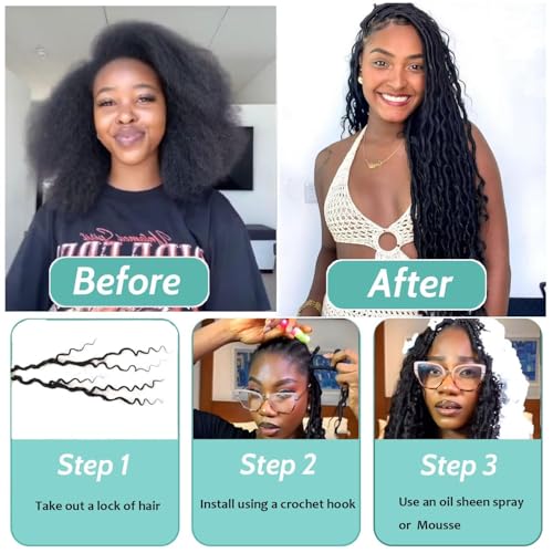 16 inch Goddess Locs Crochet Hair 8 Packs Bohemian Faux Locs With Curly Ends 8 Packs Goddess Faux Locs Crochet Hair for Black Women Boho Faux Locs Crochet Hair Pre-looped 1b