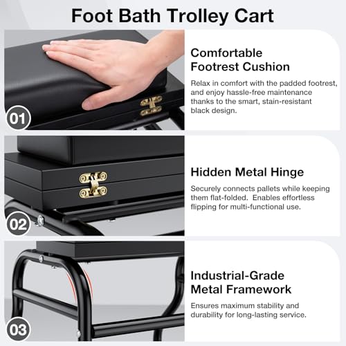 Udefineit Foot Bath Trolley, Beauty Salon Nail Foot Spa Esthetician Trolley Cart, Portable Pedicure Cart for Footrest Manicure Massage Station with Comfortable Cushion Footrest Stool for Spa Home Use