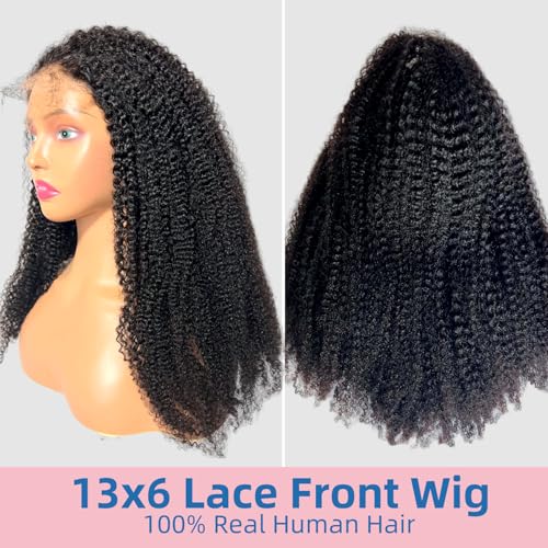 Afro Kinkycurly Wig Human Hair Kinky Curly13x6 Lace Front Wig 100% Real Human Hair Wigs 200 Density 24 Inch True Length and Density Can be Bleachec Preplucked Hairline Natural Black Color