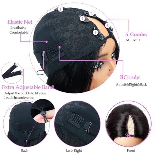 Xagujpo V Part Wigs Body Wave Brazilian Virgin Human Hair Wigs for Black Women Upgrade U Part Wigs Glueless Full Head Clip In Half Wig None Lace Front Wigs 210% Density Natural Color 20Inch