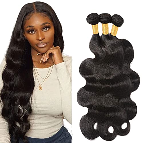 16 16 16 Inch Body Wave Bundles Human Hair Bundles #1B Nature Black Body Wave Bundle Unprocessed Brazilian Virgin Weave Hair 3 Bundle 50 Gram Per Bundle for Woman