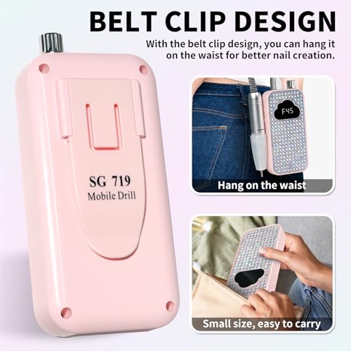 LIMEGIRL Professional Electric Nail File Drill Bits Kit 45000RPM for Acrylic Toenail Machine Clippers with 14 Drill Bit Gradient Pink Glitter Portable Rechargeable Cordless