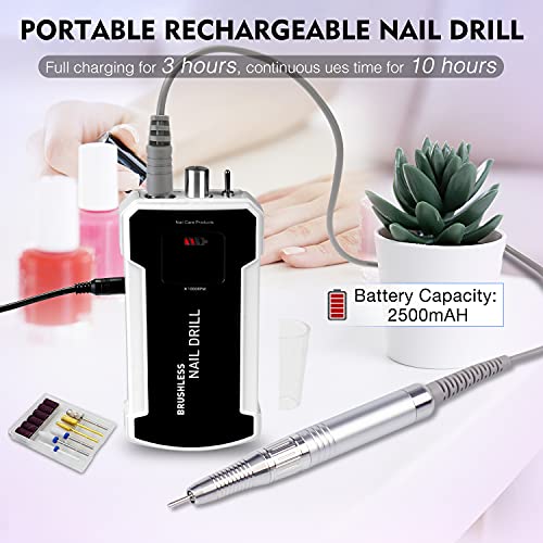 Professional Nail Drill Machine, IMENE 35,000RPM Portable Brushless Nail Drills Rechargeable E-File Nails Drill Perfect for Acrylic, Gel, Natural Nails (Black)