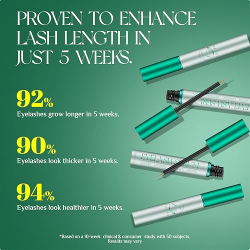 Eyelash Growth Serum: Promotes natural lash growth for longer, thicker, and stronger lashes while nourishing lash health. Vegan, cruelty-free & gentle on sensitive eyes. 3mL (2-month supply)