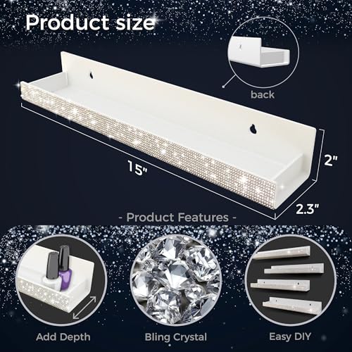 Care&More YJ 4 Pack 15 Inch Nail Polish Wall Rack£¬Diamond Crystal Rhinestone Acrylic Nail Polish Organizer£¬Sunglasses Essential Oil Picture Display Storage Wall Shelf