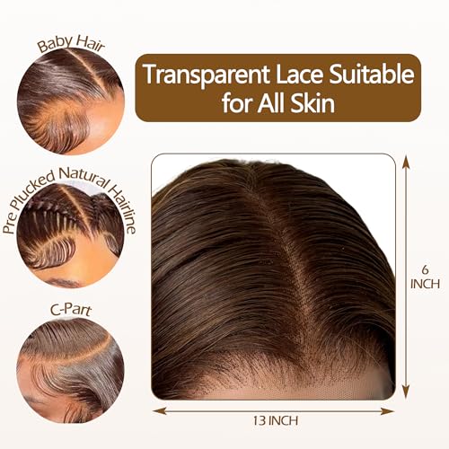 Brown Straight Lace Front Wigs Human Hair 180 Density Chocolate Brown Lace Front Wig Straight 12A 13x6 HD Transparent Full Lace Frontal Wigs Pre Plucked 26 Inch