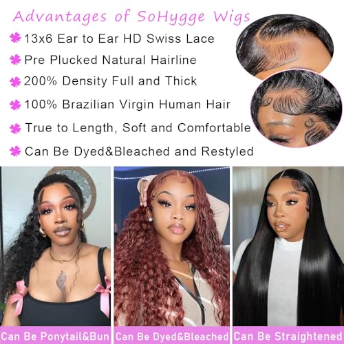 soHygge 32 Inch Deep Wave Lace Front Wigs Human Hair for Women 13x6 HD Lace Frontal Wigs Human Hair Pre Plucked Deep Curly Glueless Wigs 200% Density with Baby Hair