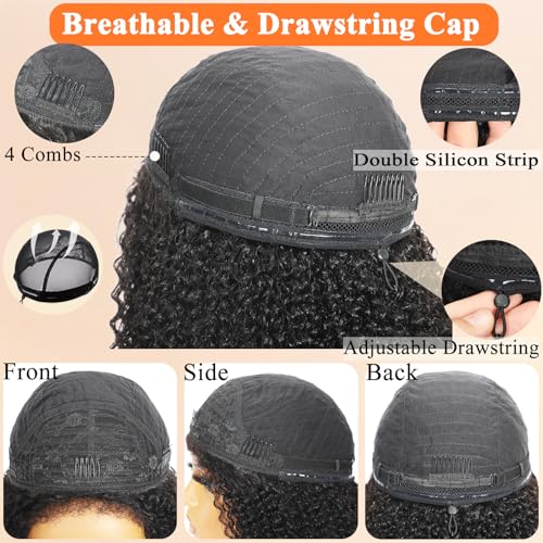 Half Wig Human Hair Water Wave Half Wig 3 In 1 Glueless Wigs Seamless Flip Over with Drawstring Curly Half Wig Human Hair for Women Invisible Hairline Wear Go Beginner Friendly Natural Black 24 Inch