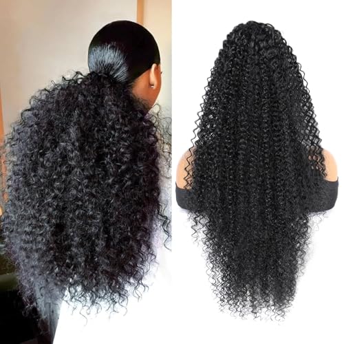 Drawstring Ponytail Extension for Women 28inch Afro Kinky Curly Ponytail Extension Synthetic Long Pony Tails Hair Extensions Hair Pieces for Daily Use£¨Black,28inch£©