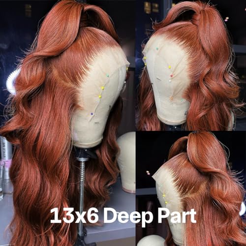 30 Inch Reddish Brown Lace Front Wigs Human Hair Body Wave 13x6 Glueless Light Chocolate Brown Human Hair Wig 180% Density Auburn Copper Reddish Brown Human Hair Wigs for Women 13x6 Lace Front Reddish