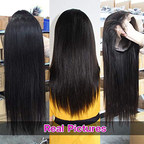 Pizazz Straight Lace Front Wigs Human Hair 180 Density Brazilian Human Hair Wigs for Black Women Pre Plucked Natural Hairline Wigs with Baby Hair 18 inch