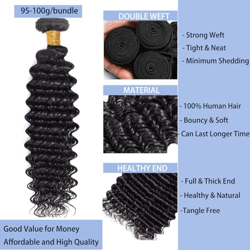 Deep Wave Bundles Human Hair 20 22 24 26 Inch Deep Curly Human Hair Bundle For Women 100% Unprocessed 12A Quick Weave 4 Bundles Deals Natural Color 400G